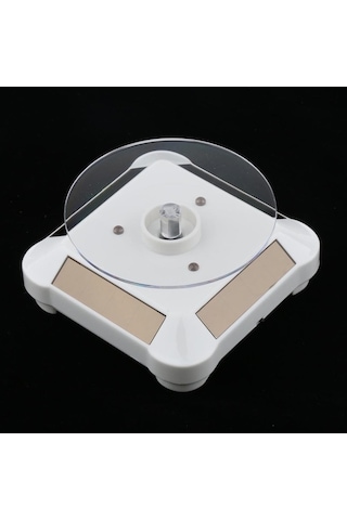 Trendooze Takı Tabla Standı Led Işık İçin Güneş Enerjili Ekran Döner Döner Beyaz Rh