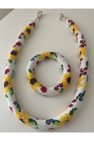 Chichibeads Modern Bohem Boncuk Kolye Bileklik Set Beyaz - Kırmızı