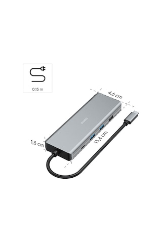 Hama Hm.200142 Usb-c-hub,9 Ports, 2x Hdmı,usb-a,usb-c,lan Usb Hub Gri Gri
