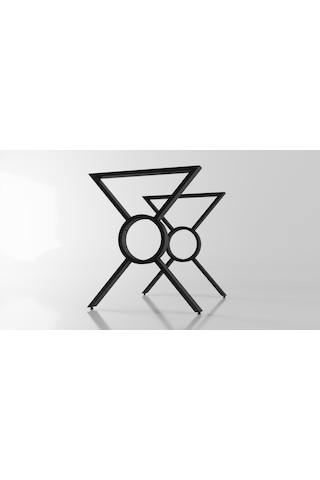 Ortası Yuvarlak X Model Metal Ayak Seti Siyah Metal Masa Ayağı