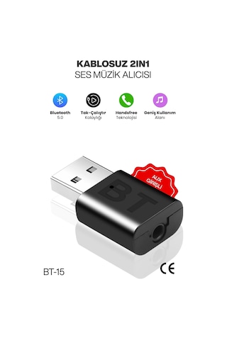 Usb 2ın1 Bluetooth Kiti 3.5 Mm Aux Receiver Rx/tx Transmitter Kablosuz Ses Alıcı Verici Tak Çalıştır