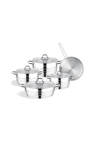 Çelik Tencere Seti 9 Parça Cam Kapak Vivaldi Aster Çelik