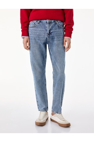 Koton Pamuklu Regular Fit Normal Bel Düz Paça Denim Pantolon - Tapered Jeans Açık İndigo 6sam40274nd