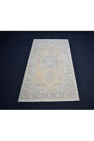 Zehra Abla Halı Vintage El Dokuma Açık Turuncu Nadir Pastel Uşak Yün Halı 7196 Çok Renkli
