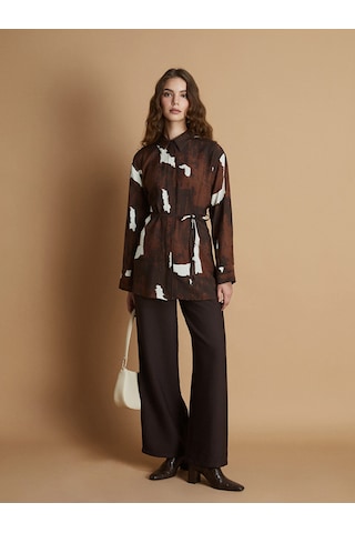 Lcw Modest Kahverengi Batik Desenli Kadın Gömlek Tunik