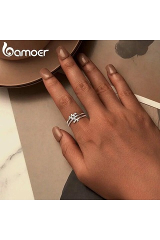 Bamoer 925 Ayar Gümüş Çok Katmanlı Yaprak Yüzük Şanslı Yapraklar Bildirim Yüzüğü Kadınlar İçin Söz Yüzüğü Moda Takı 7