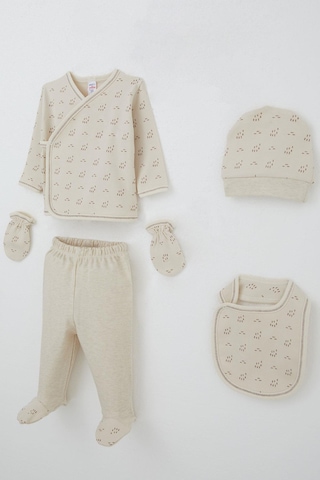 Breeze Erkek Bebek Hastane Çıkış 5 Li Desenli 0-3 Ay, Bej Bej