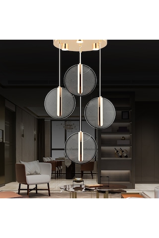 Dustin 4'lü Yuvarlak 3 Renk 52 Watt Gold Kristal Ledli Modern Oturma Odası Salon Sarkıt Avize Diğer