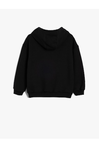 Koton Kapşonlu Sweatshirt Ayıcık Baskılı Şardonlu Slogan Temalı Siyah 5wkg10048ak Siyah