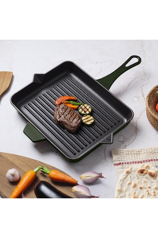 Yıldız Duo Techniq Grill Döküm Izgara Tava Fesleğen 26x32cm Çok Renkli