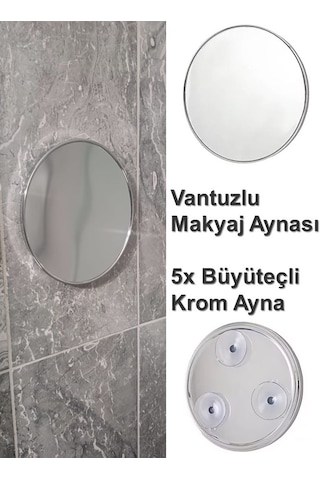 Vantuzlu Büyüteçli Krom Dekoratif Makyaj Aynası