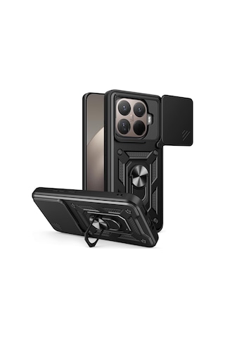 Xiaomi Mi 17t Pro İle Uyumlu Kılıf Magnetik Standlı Kamera Korumalı Sürgülü Kapak Siyah