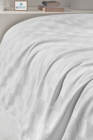 Suvay Dama Desenli Çift Kişilik Pamuklu Pike Beyaz