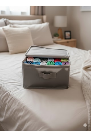 4'lü Gri Çorap Hurcu Çok Amaçlı Dolap Içi Ve Çekmece Içi Düzenleyici 29x24x17 Cm Gri