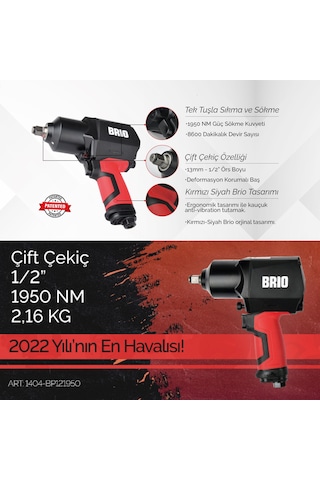 Brio Havalı Somun Sökme 1/2 1950 Nm çift Çekiç 2.16 Kg