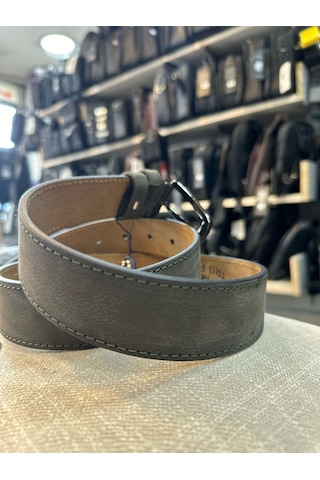 Trg Polo Gri Tek Dikiş Hakiki Deri Erkek Kemeri- 4 Cm