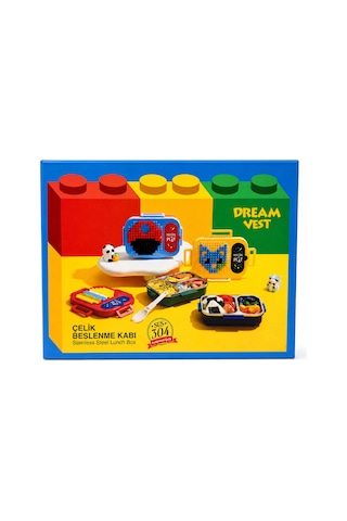 Dream Vest Tek Katlı 2 Bölmeli Lego Çelik Beslenme Kutusu 600ml Sarı U