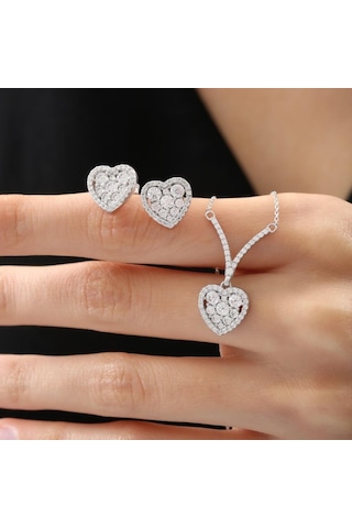 Mia Vento Pırlanta Montür Işıltılı Kalp Harmonisi Zarafet Mührü Gümüş Mini Set