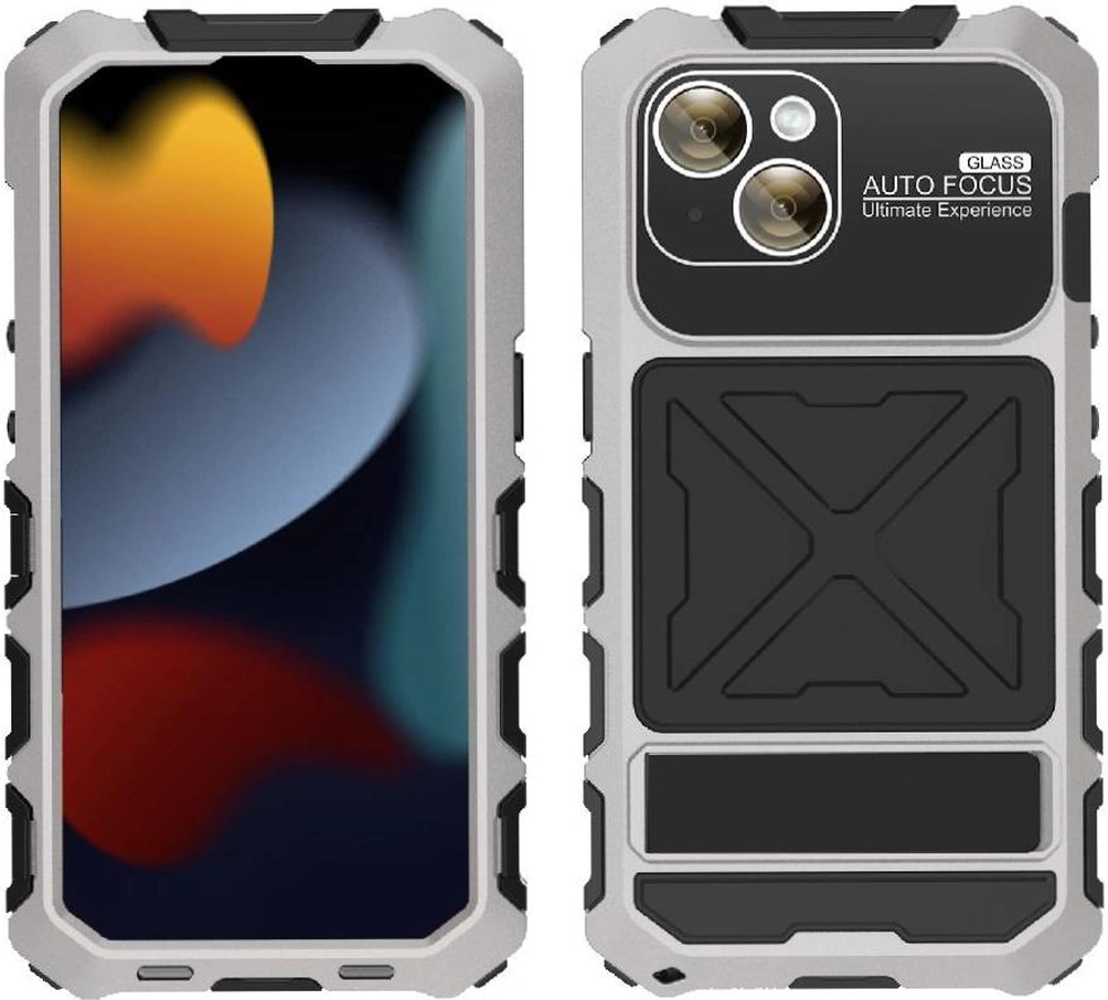 İphone 14 Plus İçin Metal Standlı Telefon Kılıfı Düşmeye Dayanıklı Emici Silikon Ayaklık Kılıf Şok Emici