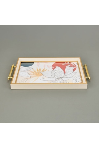 Evidea Kitchen Çiçek Desenli Tepsi - Renkli - 49 Cm Renkli