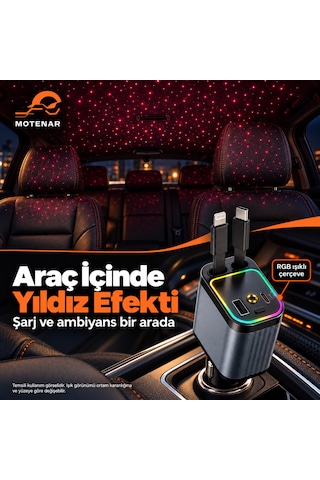 Motenar 4ü 1 Arada Makaralı Araç Şarj Cihazı Type-c Lightning