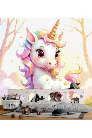 Büyülü Ormanda Unicorn Çocuk Odası Poster Duvar Kağıdı