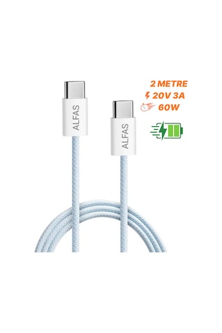 Type-c Şarj Kablosu 2m Pd 60w 3a 1gbps Hızlı Şarj & Data Transfer Usb-c Apple iPhone Uyumlu Android Örgülü Kablo