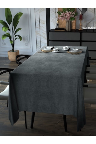 Gümüş Grisi Kadife Dokulu Masa Örtüsü Dertsiz Velvet Touch Serisi Gümüş Grisi