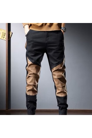 Sones Erkek Vintage Fonksiyonel Pantolon Bağcıklı Bacak Renk Bloklu Günlük Pantolon Siyah