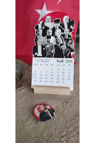 2026 Atatürk Takvimi Ahşap Ayaklı Atatürk Temalı Özel Tasarım Takvim, Atatürk 2026 Takvim