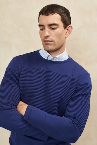 AC&Co / Altınyıldız Classics Erkek İndigo Anti-Pilling Özellikli Tüylenme Yapmayan Standart Fit Bisiklet Yaka Çizgi Dokulu Triko 4A4921100065IND3XL İndigo