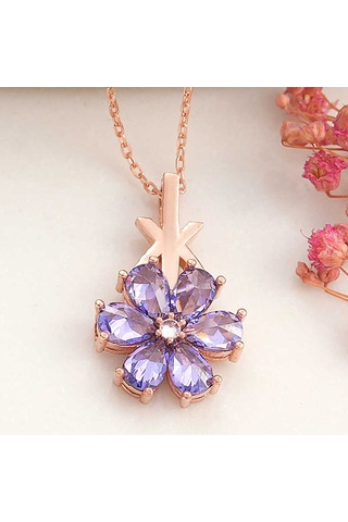 Artsmagazinmücevher Gümüş Rose Mor Sevgi Çiçeği Kadın Kolye