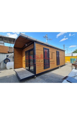 21 M² Ahşap Desenli Betopanlı, Çatı+verandalı Modern Bungalov