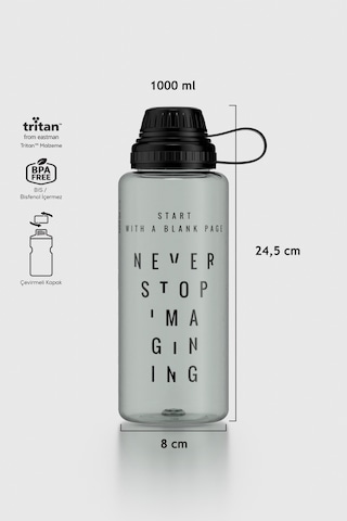Renga Ege Yazı Desenli 1000 Ml Tritan Matara 912141 Siyah Siyah