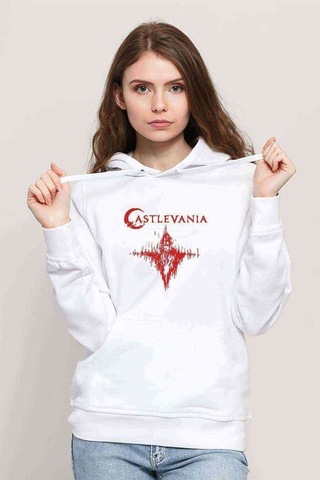 Castlevania Dracula Beckons Baskılı Beyaz Kadın Kapşonlu Sweatsh