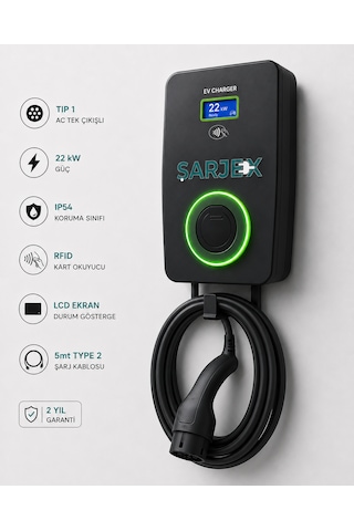 Şarjex 22 Kw Şarj İstasyonu 5m Kablolu, 32A, 22kW, Type 2