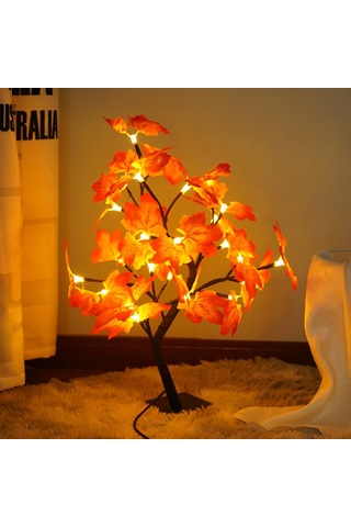 Mufunye Usb Usb Işıklı 24 Lamba Ahşap Yapraklı Ağaç Lambası, Ev Dekorasyonu Noel Dekoru Için Isımsı Beyaz Işık Sıcak Beyaz