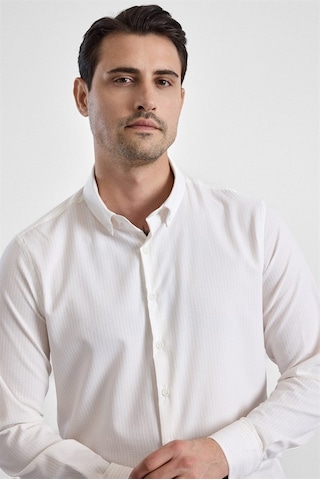Süvari Ekru Slim Düğmeli Yaka Casual Gömlek Gm1008400366-bj1