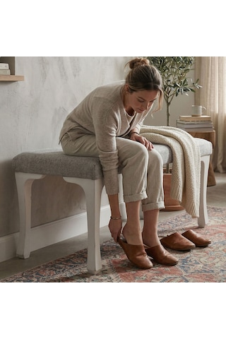 Ratemo Dekoratif Puf Bench Oturma Bankı Döşemelik Kumaşlı Antre & Yatak Ucu Bench 80x40x45 Cm Açık Gri