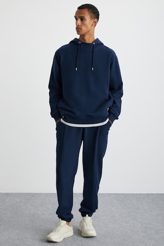 Grımelange Alessıo Erkek %100 Pamuk Kapüşonlu Kordon Detaylı Oversize Fit Lacivert Sweatshirt Lacivert