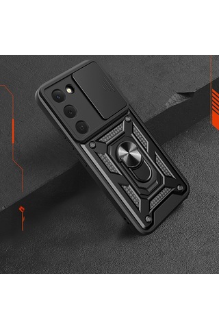 Ardemix Tecno Spark 40 Pro Kılıf Magnetik Standlı Kamera Korumalı Zore Sürgülü Vega Kapak - Siyah