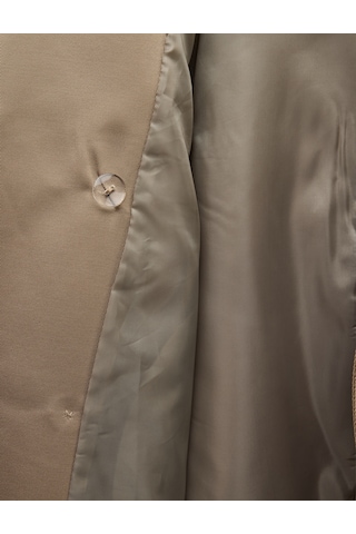 Koton Uzun Kollu Cepli Kemerli Düğmeli Kruvaze Dik Yaka Gabardin Kısa Oversize Trençkot Vizon 7wak00157ew