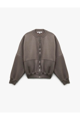 Koton Fermuarlı Bomber Yaka Gri Kadın Sweatshirt 6wal10126ık Gri