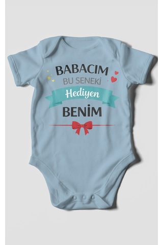 Morivokids Babacım Bu Seneki Hediyen Benim Kısa Kollu Bebek Body %100 Pamuk Bebe Mavisi