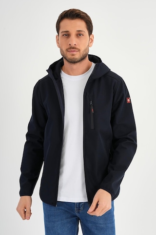Alexander Gardi Alexandergardı Fermuarlı İçi Polarlı Su İtici Softshell Kumaş Kapüşonlu Mont E24-mnt-01 Lacivert