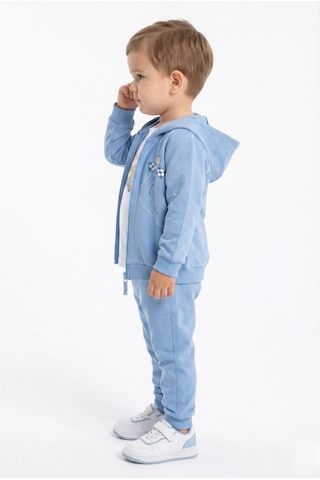 Toontoy Kids Toontoy Erkek Çocuk 3'lü Eşofman Takımı Uzun Kollu Bisiklet Yaka Nakışlı T-shirt - Kapüşonlu Fermuarlı Hırka- Beli Paçası Lastikli Eşofman Altı 25044 Mavi