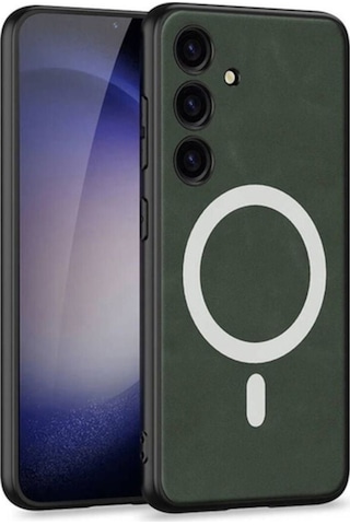 Galaxy S24 Plus Kılıf M-safe Şarj Özellikli Deri Tasarımlı Zore Kıpta Nubuk Kapak Yeşil