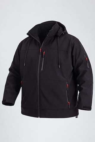 Vatan Tekstil Büyük Beden Erkek Softshell Mont Kapüşonlu Su İtici Rüzgar Geçirmez Siyah