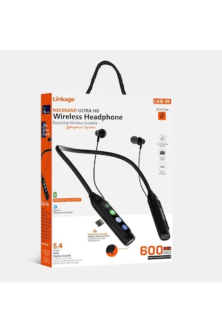 Ayrex Linkage Lkb-39 Boyun Askılı Bluetooth 5.4 Kulaklık 2800 Mah Dev Batarya İle 600 Saat Müzik, Sd Kart Okuyucul