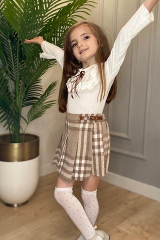 Şort Etek Kız Çocuk Takım Mnk0561 Bej